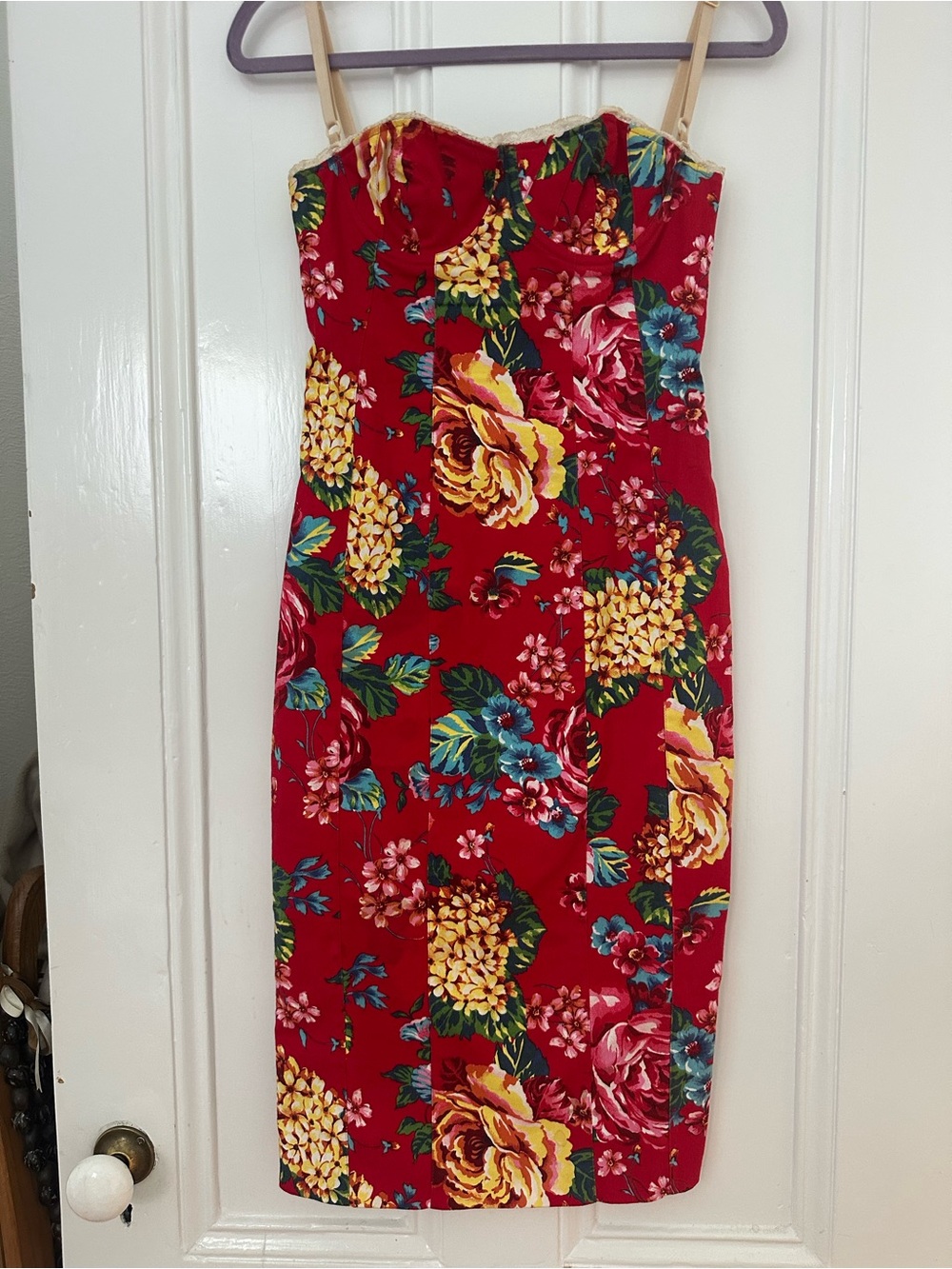 Dolce & Gabbana 2003 Floral Red Bustier Corset Midi Dress IT 42 - Picture 2 of 10